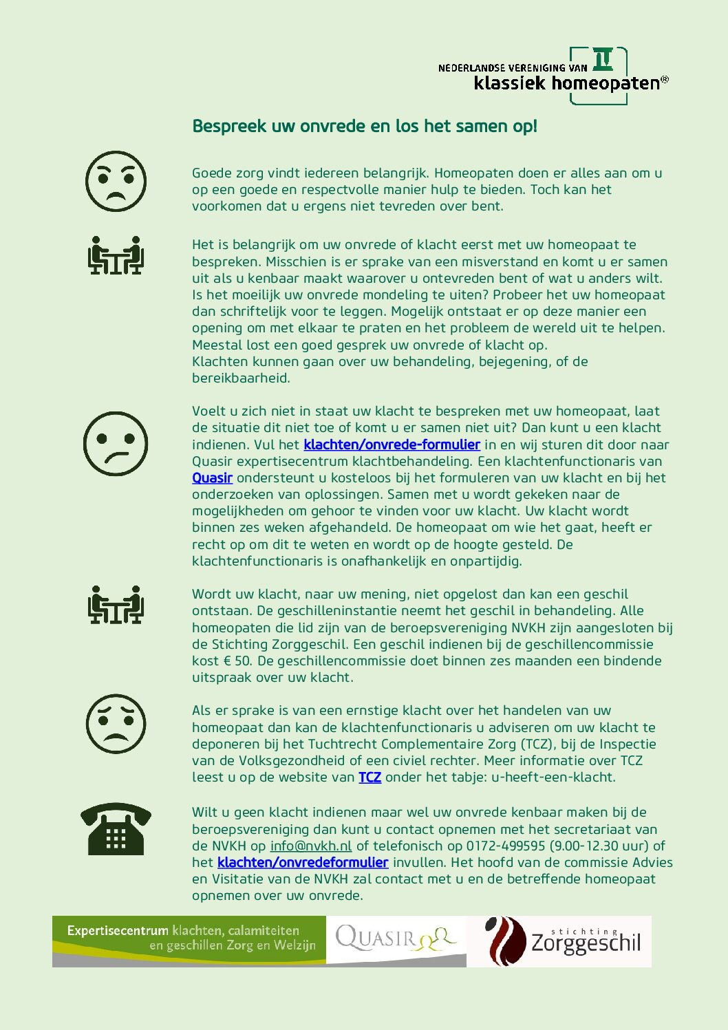 Overzicht van de klachtenprocedure voor klassiek homeopaten volgens de NVKH